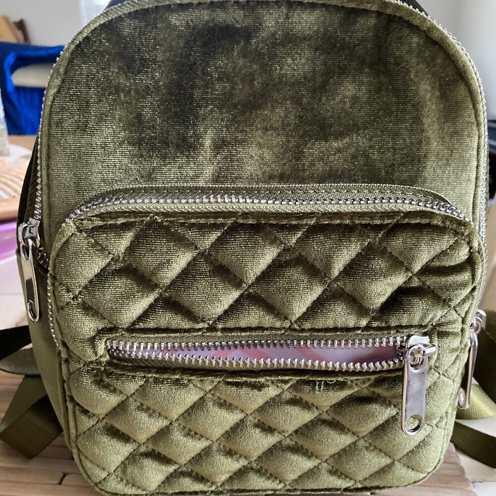 Candie's Velvet Metallic Olive Backpack - Mini 9" x 8"